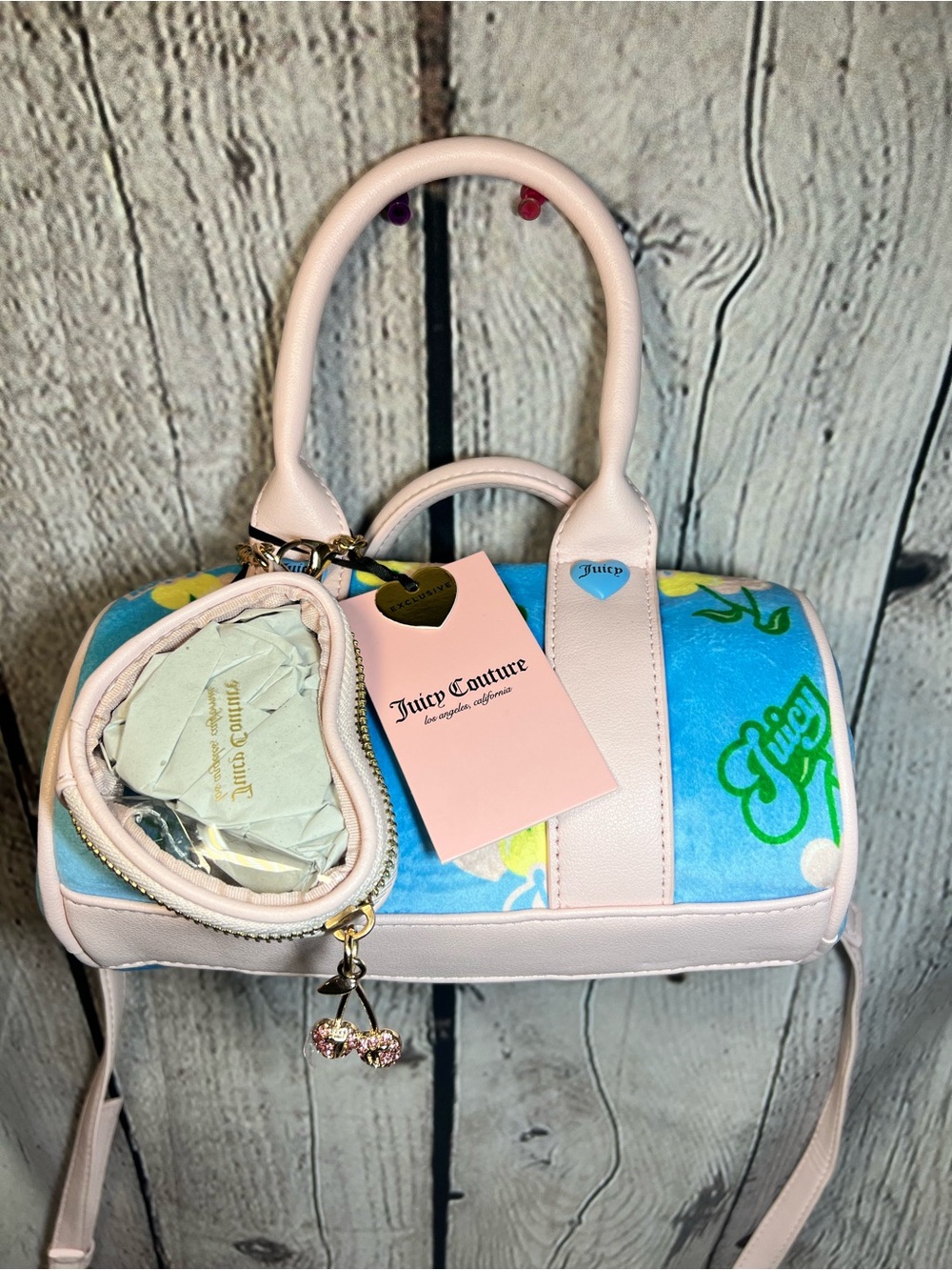 Juicy Couture Pink and Blue Logo Barrel Shoulder Bag